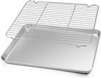 TeamFar Baking Sheet with Rack Set, Stainless Steel Baking Pan Cookie Sheet with Cooling Rack, Size 17.6 x 13 x 1inch, Non Toxic & Heavy Duty, Easy Clean & Dishwasher Safe