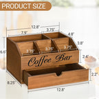 Coffee Bar Organizer Countertop, Wooden Bar Accessories With Drawer, Coffee Station Organizer Pods Holder Storage Basket, Farmhouse Tea Condiment Station