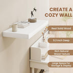 Fun Memories White Floating Shelves for Wall, 16 x 9 Inch Floating Shelf Set of 2, Rustic Natural Wood Wall Shelves, 9" Deep White Bathroom Shelves for Storage & Display