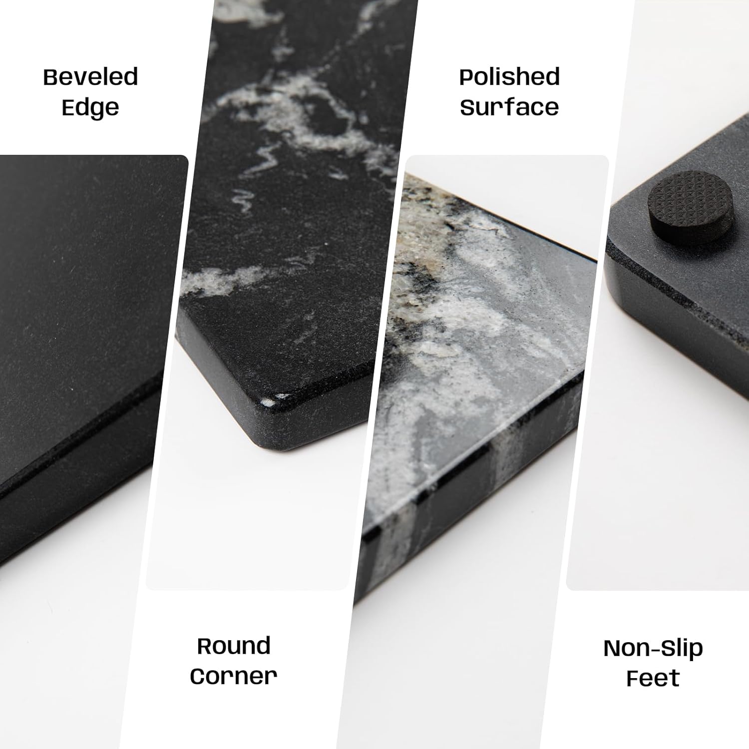 Black Marble Cutting Board For Kitchen, Large Marble Slab Pastry Board With Non-Slip Feet For Baking, Cheese, Charcuterie, Chocolate, 16x20 Inch