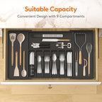 Lifewit Silverware Drawer Organizer, Expandable from 18.7 to 33 inches, Adjustable Utensil Tray for Kitchen, Large Cutlery Holder, Plastic Flatware Storage for Spoons Forks Knives, Black