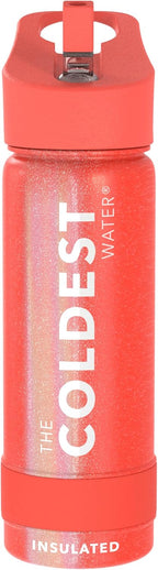Coldest Insulated Water Bottle with Straw Lid - Stainless Steel Metal Insulated Bottle for Men & Women (Mars Red Glitter, 18 oz)