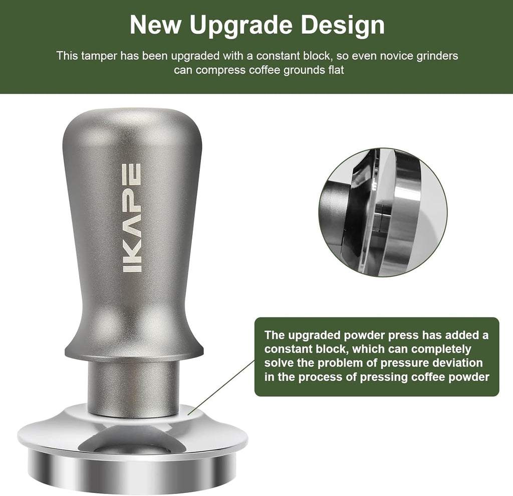 IKAPE 53mm Espresso Tamper, Premium Barista Coffee Tamper with Calibrated Spring Loaded, 100% Flat Stainless Steel Base Tamper Fits for Breville Series 54mm Portafilter Basket