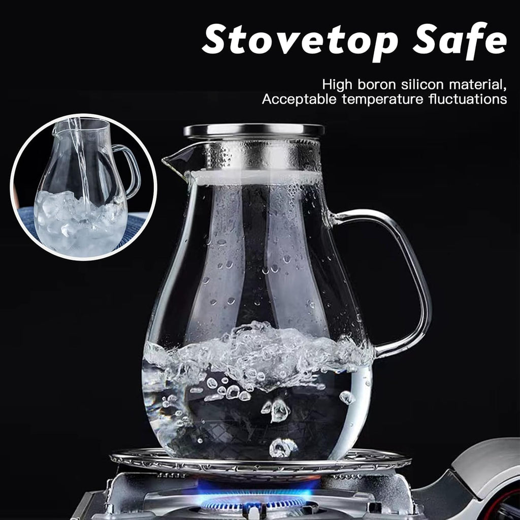 84.5oz Borosilicate Glass Teapot with 304 Stainless Steel Lid & Built-in Strainer, Stovetop & Microwave Safe Tea Kettle for Loose Leaf/Iced/Fruit/Herbal Tea, 2500ml Clear Pot