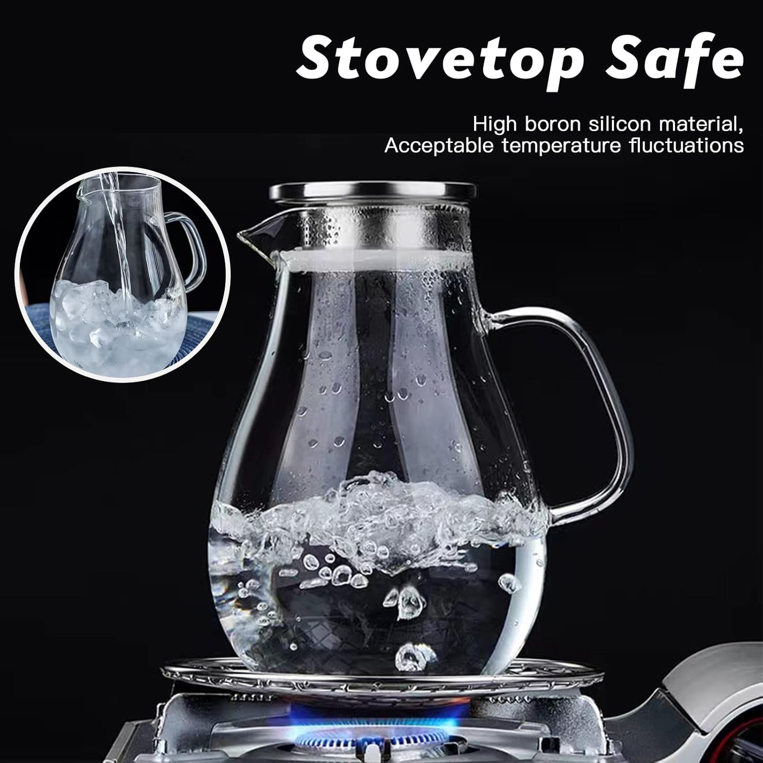 84.5oz Borosilicate Glass Teapot with 304 Stainless Steel Lid & Built-in Strainer, Stovetop & Microwave Safe Tea Kettle for Loose Leaf/Iced/Fruit/Herbal Tea, 2500ml Clear Pot