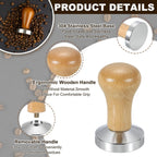uxcell 53mm Coffee Tamper, Stainless Steel Espresso Press Tamper, Espresso Tamper with Wooden Handle Suitable for Coffee Shop, Restaurant Bar, Bakery (Light Brown)