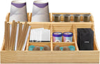 Coffee Bar Organizer for Countertop, Wooden Condiment Organizer Coffee Station Organizer Coffee Cup Pod Holder, Coffee Bar Organizer for Home Office Cafe, 9 Compartment, Wood Color