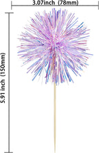Gyufise 30Pcs Foil Firework Cupcake Toppers Sparkle Tinsel Cake Toppers Tinsel Drink Cake Decoration Cocktail Picks for Birthday Wedding Graduation Party Supplies Laser Purple