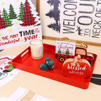 Red Decorative Serving Tray with Handles, Plastic Coffee Table Tray for Outdoor Patio, Living Room, Ottoman, Bathroom Counter, 10.2”*15.7”*1.4”