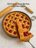 10×2.6 Inch Deep Pie Pan with Cake Server for Pie Tart Quiche Baking. Round Cake Pan with Non-Stick Coating, Rugged Carbon Steel. Gift for Women Wife Christmas Thanksgiving Party Festival