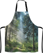 Nature Misty Bib Apron with Adjustable Neck for Men Women,Suitable for Home Kitchen Cooking Waitress Chef Grill Bistro Baking BBQ Cobbler Apron