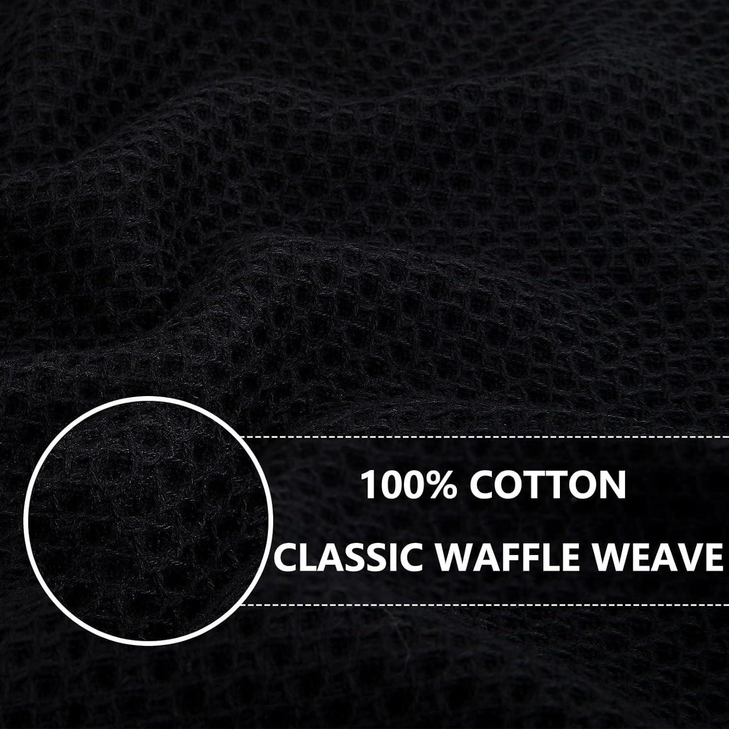 Homaxy 100% Cotton Oversized Waffle Weave Kitchen Dish Towels, Ultra Soft Absorbent Quick Drying Cleaning Towel, 20 x 28 Inches, 6-Pack, Black