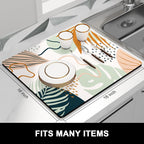 Rnivvi Dish Drying Mat for Kitchen Counter, 16 x 18" Cute Boho Theme Absorbent Heat Resistant Drying Pad with Non-slip Rubber, Coffee Bar Mats for Coffee Machine Dish Rack, Tropical Leaves