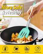 Pack of 2 Silicone Solid Turner, Non Stick Slotted Kitchen Spatulas, High Heat Resistant BPA Free Cooking Utensils, Ideal Cookware for Fish, Eggs, Pancakes(Green)