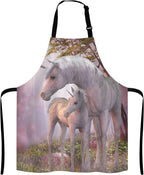 Fantasy Unicorn Adjustable Bib Apron,Unicorns Mare and Foal Cooking Kitchen Apron for Men Women