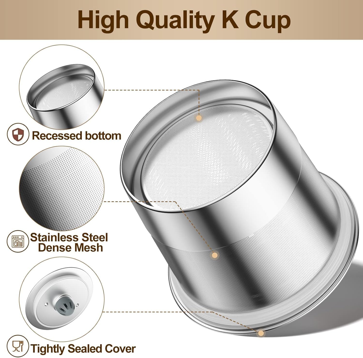 RETHONE K Cup Reusable Coffee Pods, Stainless Steel Reusable K Cups Coffee Filter Compatible for Keurig 1.0 & 2.0 Coffee Makers BPA-Free Refillable Coffee Filters (1 Pack)