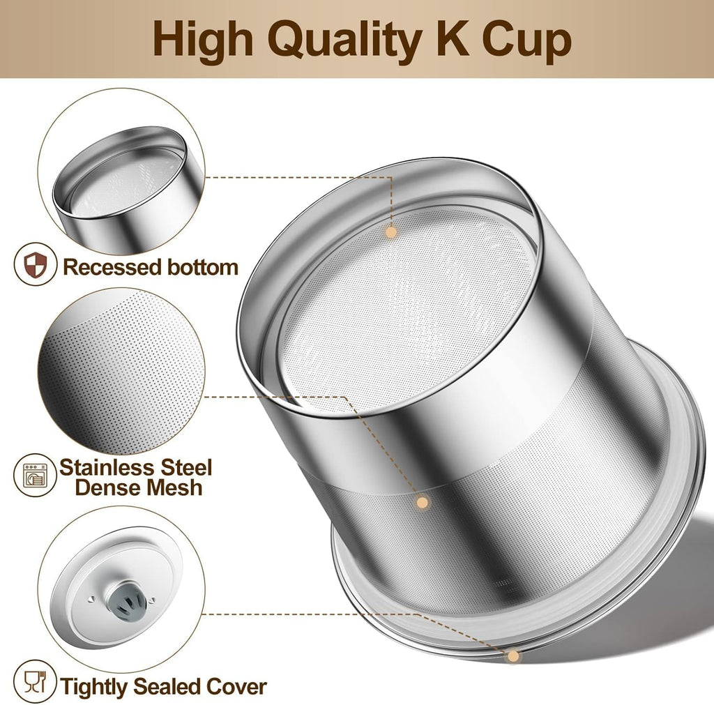 RETHONE Reusable K Cups for Keurig:Refillable K Cups Coffee Pods for Keurig 1.0 & 2.0 Coffee Machine,Stainless Steel Coffee Filters-SUS 304‌, Easy to Clean,Lid-Body Tight Seal