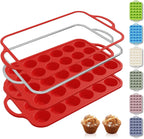 2 Packs 24 Cups Silicone Muffin Pan for Baking with Metal Reinforced Frame Mini Size Cupcake Pan Tray Chocolate Egg Pizza Bites Oven Cookie Mold Muffin Tin Tart Pans Sheet Set Small