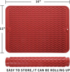 Silicone Dish Drying Mat for Multiple Usage,Easy clean,Eco-friendly,Heat-resistant Silicone Mat for Kitchen Counter or Sink,Refrigerator or drawer liner Red L 16 inches x 12 inches