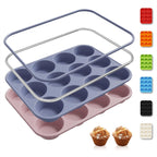 2 Pack 12 Cups Silicone Muffin Pan with Metal Reinforced Frame Regular Size Silicone Molds Cupcake Cake Baking Pans Baking Cupcake Mold Best Baking Pans Tart Pan Sheet Set Reusable Cupcake Liners