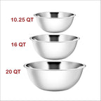 YBM HOME Stainless Steel Large Mixing Bowls (Set of 3) for Baking, Cooking, and Prepping, Includes 10.25, 16, 20 Quart, Stackable for Convenient Storage, 1194-96-90set