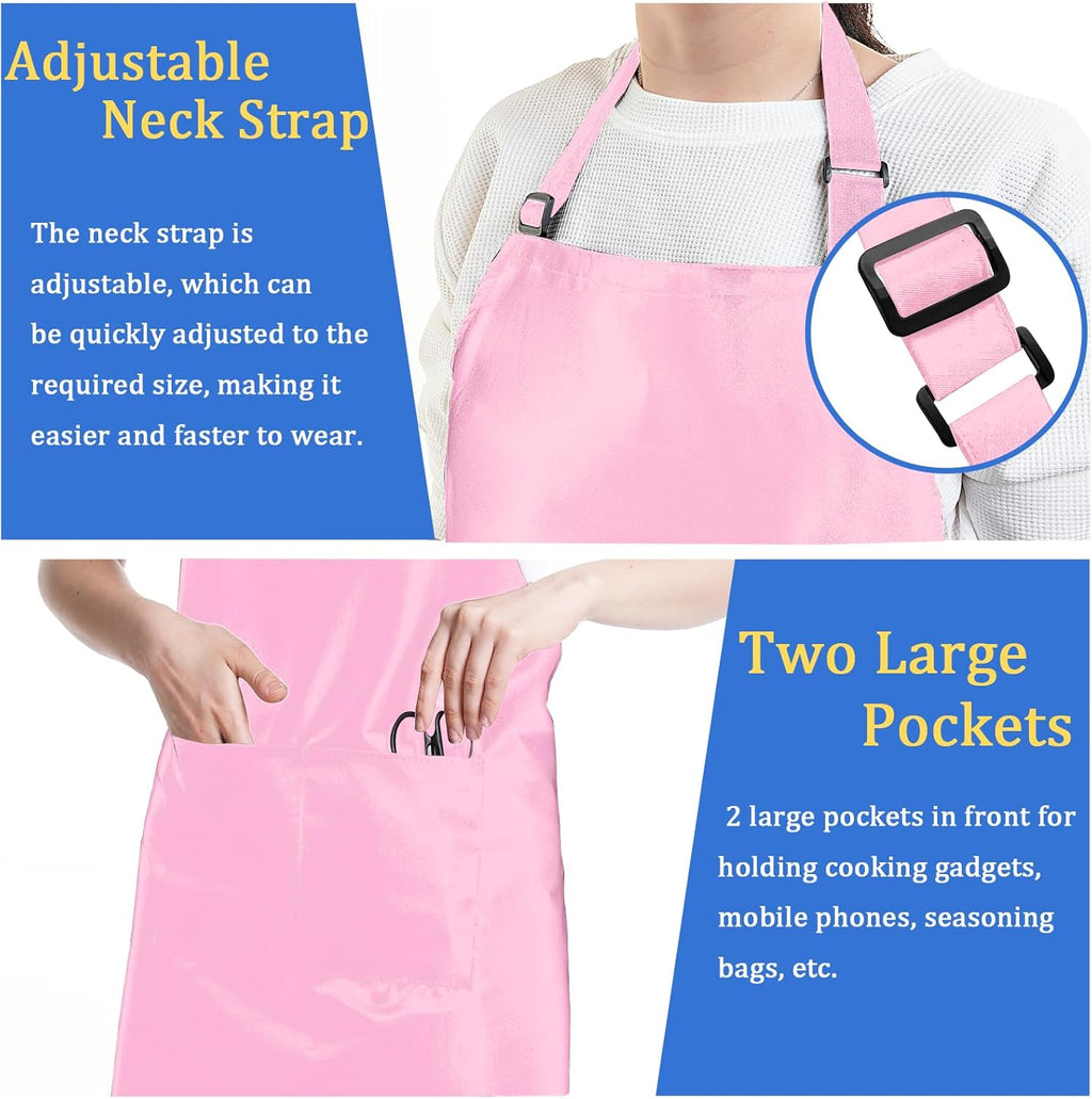 4 Pack Chef Apron, Adjustable Apron with 2 Pockets, Unisex Personalised Apron for Cooking, Kitchen, Restaurant