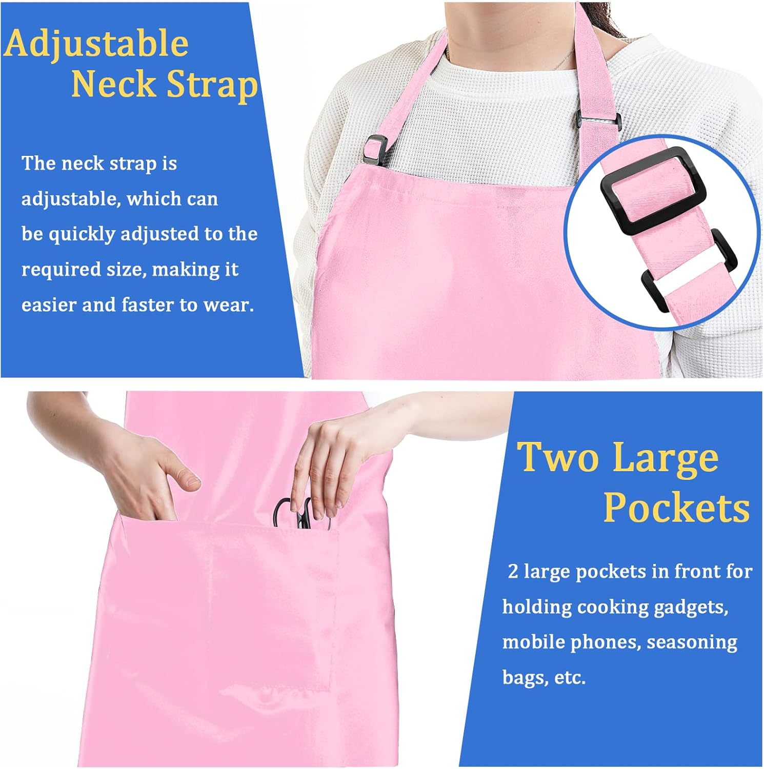 4 Pack Chef Apron, Adjustable Apron with 2 Pockets, Unisex Personalised Apron for Cooking, Kitchen, Restaurant