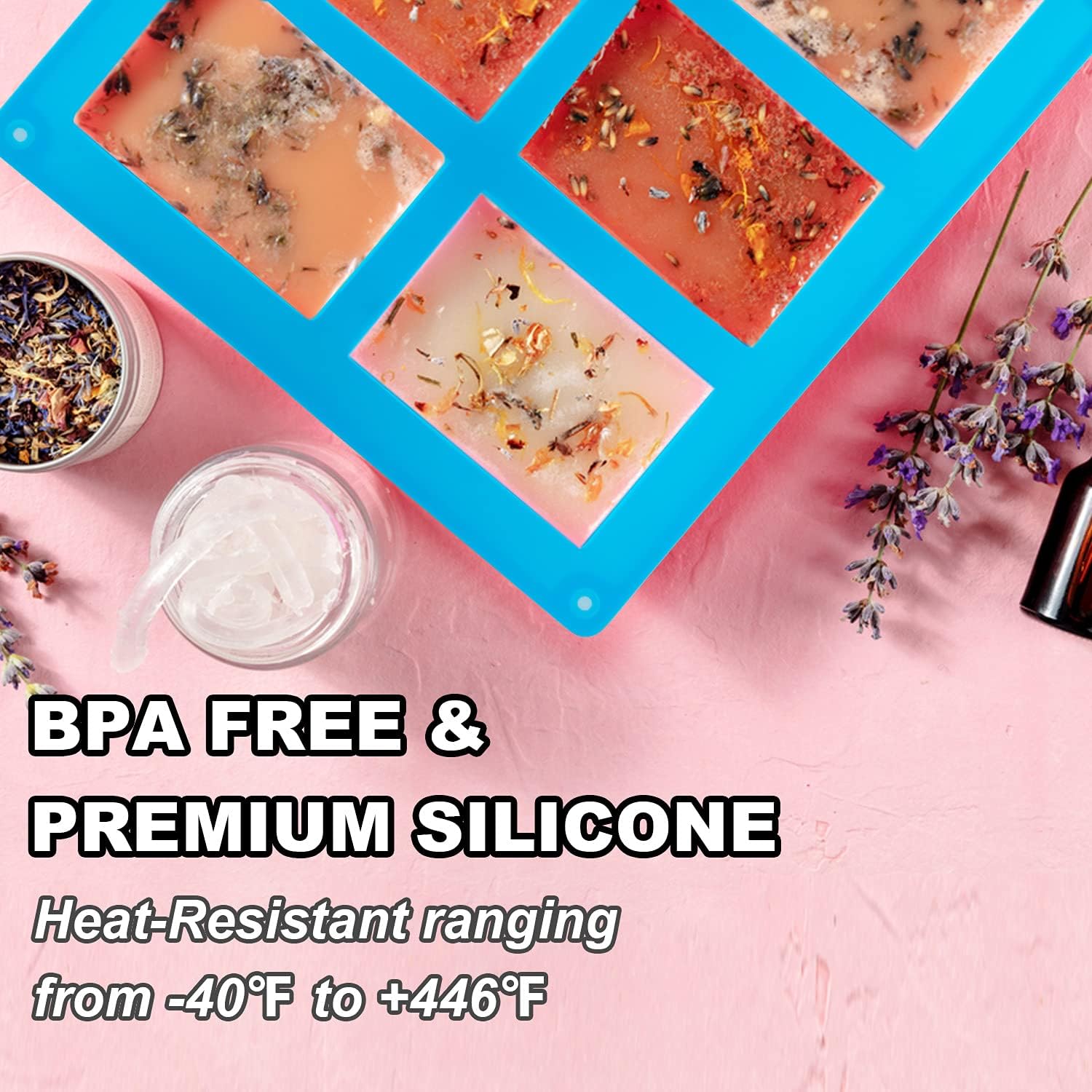 3 Pack Silicone Soap Molds, 6 Cavities Rectangle Silicone Mold, Great for Homemade Craft Soap Mold, Chocolate, Cake Molds ＆ Ice Cube Tray - Just Pop Out（Pink & Blue & Purple）