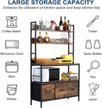 Kitchen Bakers Rack with Baskets,5-Tier Free Standing Storage Shelf Rack,Industrial Microwave Oven Stand,Metal Kitchen Rack Organizer with Hooks