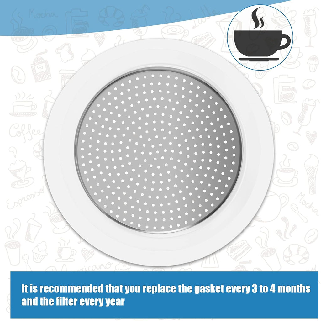 6 Pieces Moka Pot Replacement Cup Gasket with 2 Pcs Stainless Filter Silicone Moka Express Replacement Seals Funnel Kits Compatible Espresso Coffee Maker Parts(1-cup)