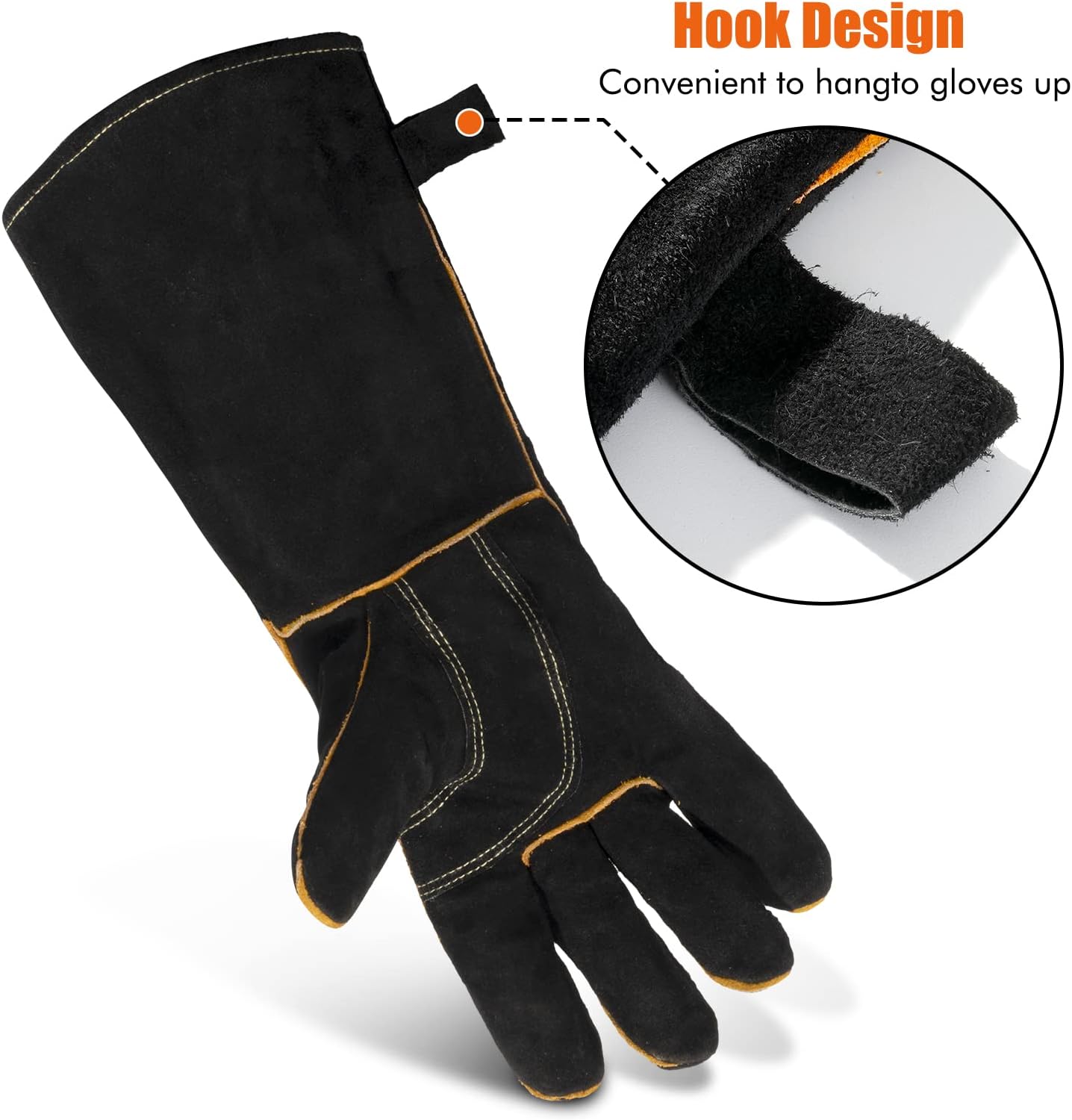 LeaSeek Leather Forge Welding Gloves, Heat/Fire Resistant Barbecue Gloves,Mitts for Fireplace,BBQ,Welder,Grill,Oven,Stove,Tig
