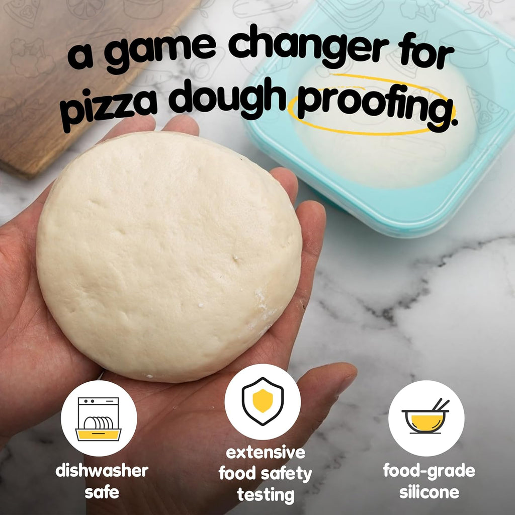 PLUS-Large 1000ml Pizza Dough Proofing Boxes for DIY Artisan Pizza, Food Grade Silicone Stackable Containers with Lids, Sturdy Reinforced Steel. Freezer, Fridge, Dishwasher Safe (5Green Plus)