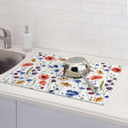 Spring Wildflowers Dish Drying Mats for Kitchen Counter, Watercolor Poppy Cornflower Drying Rack Pad Ultra Absorbent Microfiber Dish Mat for Coffee Countertop Decor 18x24 Inch