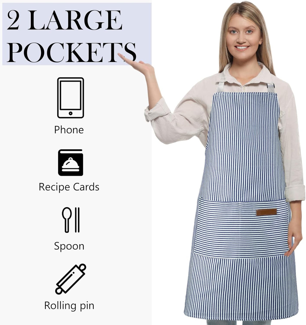 Handepo 4 Pcs Kitchen Cooking Aprons with Pockets Adjustable Waterproof Baking Apron for Women Men, Chef,BBQ, Christmas Gift