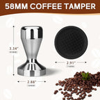 58mm Espresso Tamper, Stainless Steel Coffee Tamper with Silicone Base, Non-Slip Grip Mirror Polish for Even Extraction
