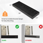 Floating Shelves for Wall, 24" W x 6.7" D x 1.5" H, Wooden Wall Mounted Display Shelves with Invisible Brackets for Living Room, Bedroom, Bathroom, Kitchen Decor and Storage, Set of 2, Black