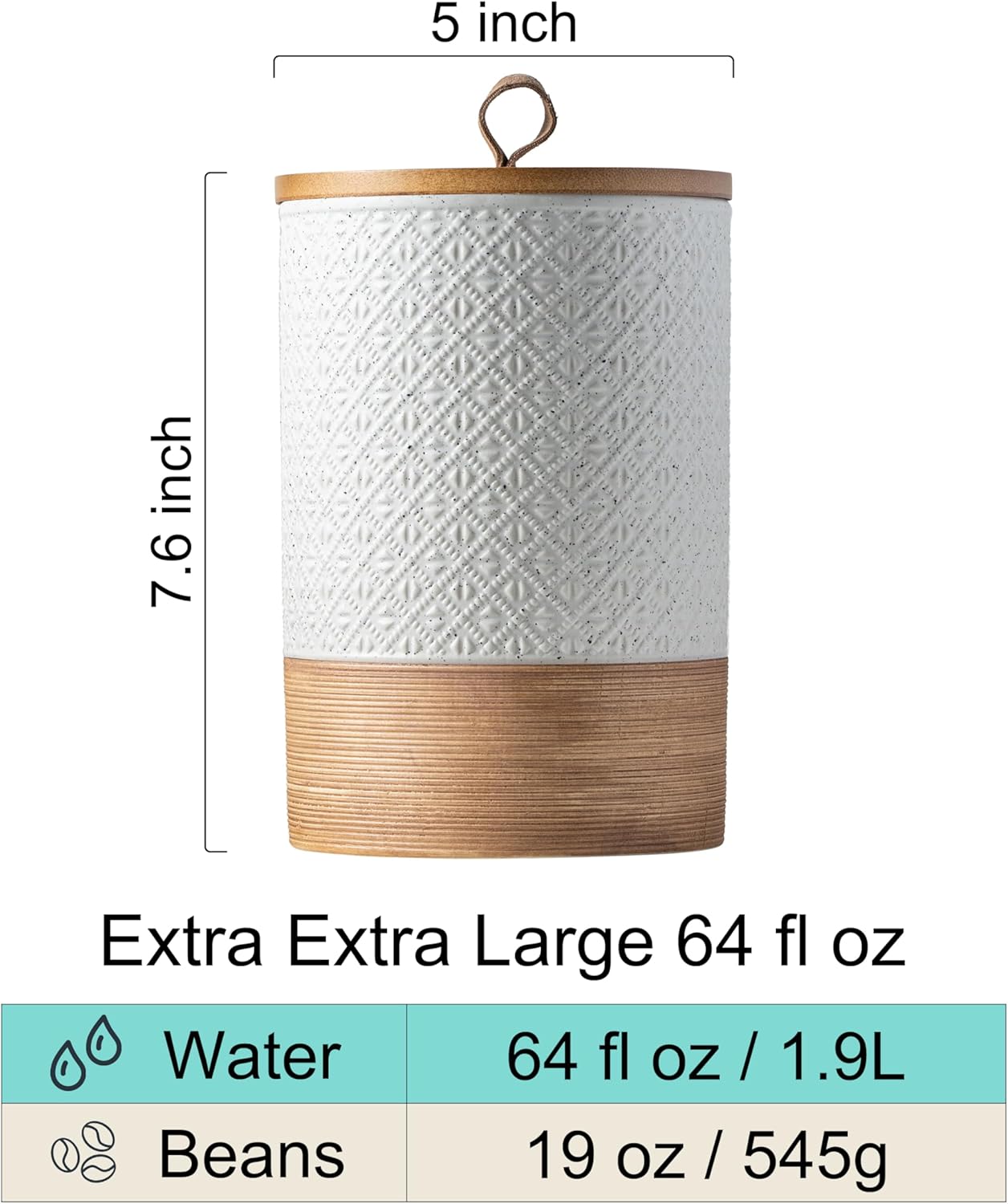 Large Jar with Lid, Ceramic Coffee Container Kitchen Food Storage Jars with Airtight Lids for Spice Cookie Ground Coffee, Decorative Jars for Coffee Countertop, Bar Accessories- White 64 fl.oz