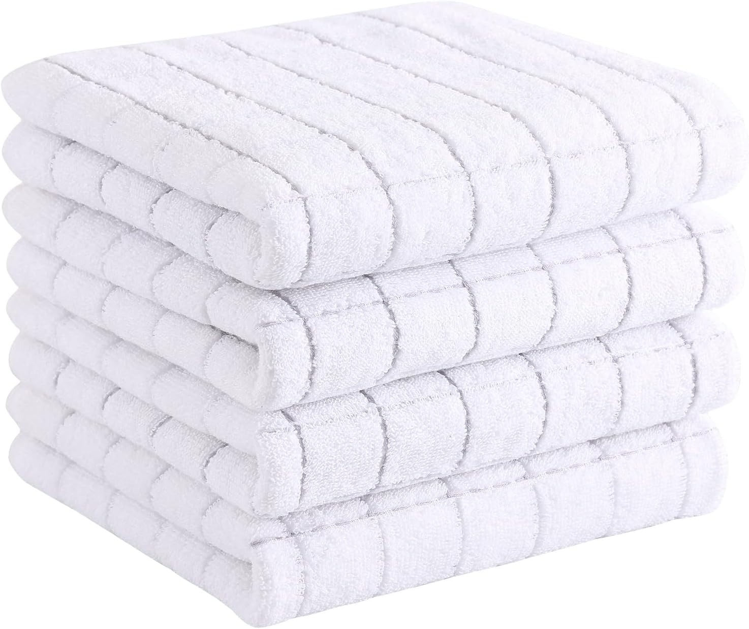 Homaxy 100% Cotton Terry Kitchen Towels(White, 13 x 28 inches), Checkered Designed, Soft and Super Absorbent Dish Towels, 4 Pack