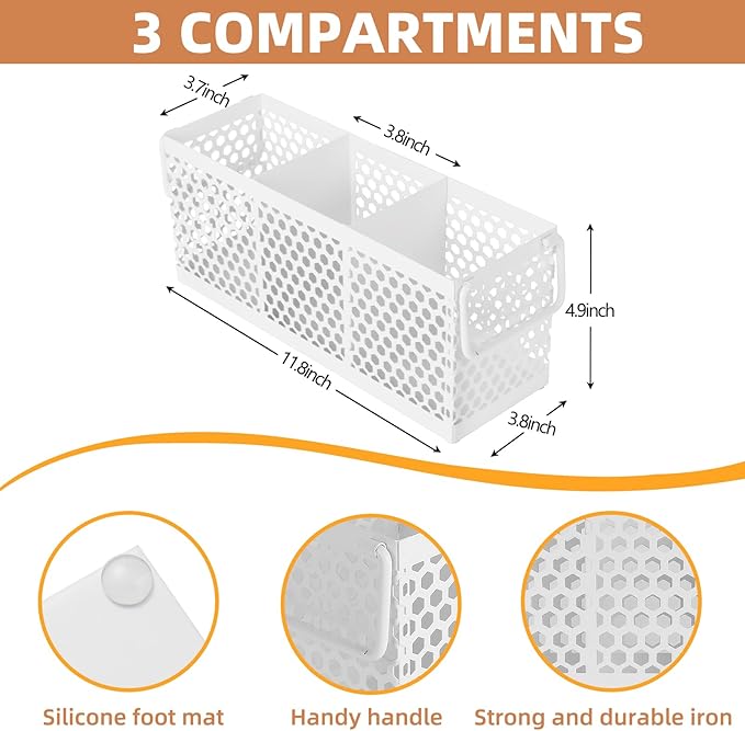 Kitchen Utensil Holder with 3Compartments Metal Mesh Silverware Caddy Organizer with Sturdy iron Base for Kitchen Countertop，Black Cooking Utensil Crock