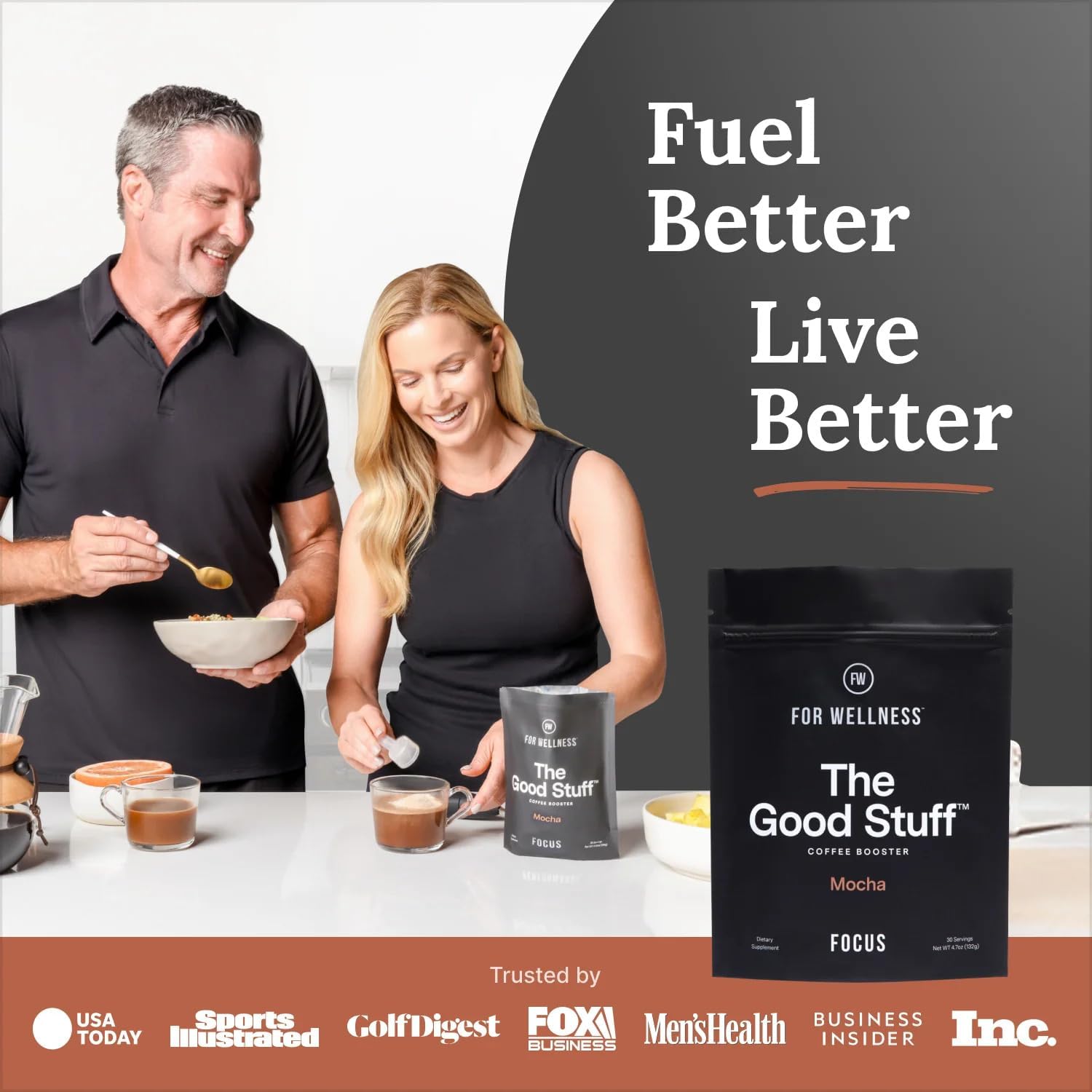 For Wellness The Good Stuff Focus – Mocha Coffee Booster | Nootropic Collagen Creamer with MCTs for Focus, Energy & Wellness | Non-Dairy, Keto-Friendly, 30 Servings