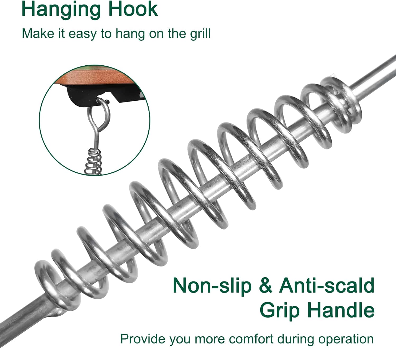 22" BBQ Ash Tool Poker Rake, Charcoal and Grill Cleaning Ash Tools for Big Green Egg, Kamado Joe and Other Charcoal Grills Corner Cleaner Accessories