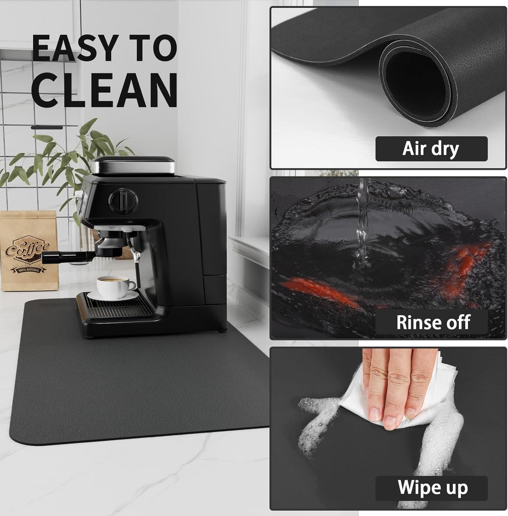 Coffee Mat - Absorbent Hide Stain Rubber Backed Dish Drying Mat for Kitchen Counter - Bar Mats for Countertops Accessories Fit Under Coffee Maker Espresso Machine