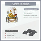 Drink Coasters Set of 6 with Holder,Golden Deer Forest Mountain Absorbent Ceramic Coasters with Cork Base,Fit All Cups,Tabletop Protection Mat for Mugs and Cups,Office,Kitchen