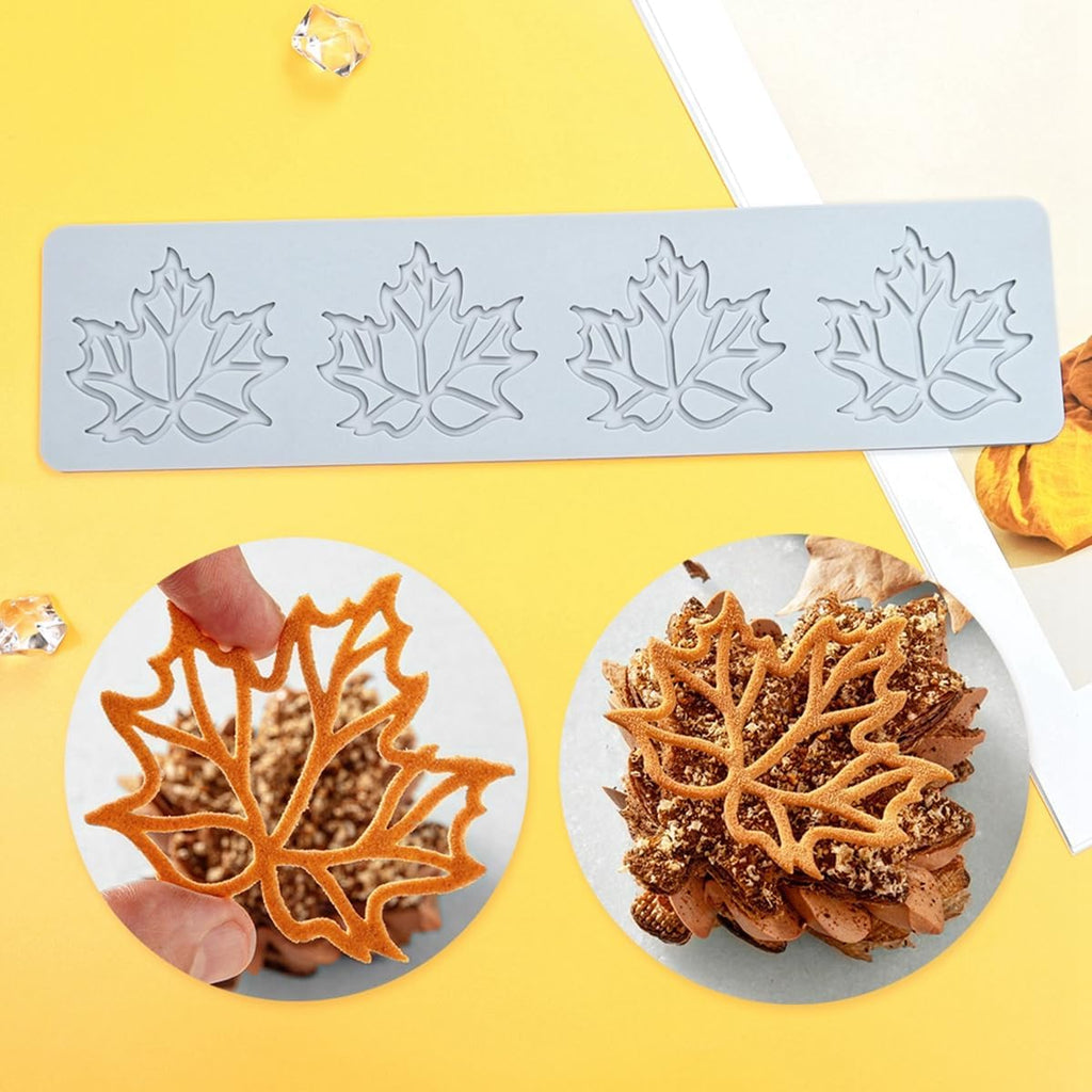 TUKE Hollow Out Maple Leaves Lace Silicone Impressing Mold Mat Fondant Cake Sugar Mould Cooking Tools Decorating Tools Diy Moulds (H_ Maple Leaves)