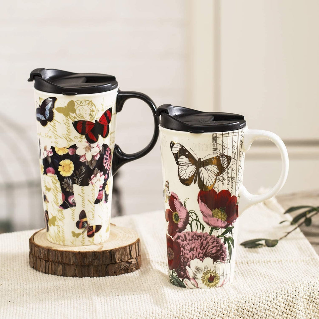 Topadorn Ceramic Travel Mug 17 oz. Coffee Latte Cup with Sealed Lid and Gift Box, Perfect for Coffee and Tea, 2 pack
