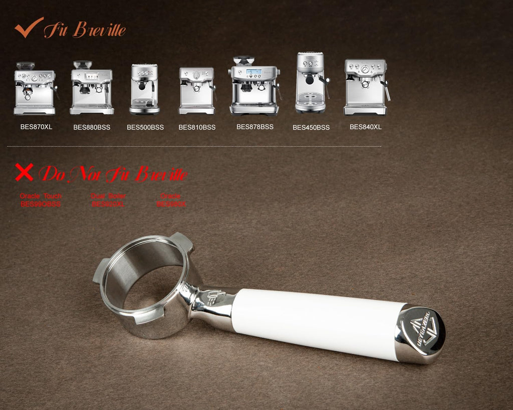 54mm Bottomless Portafilter Set – Includes Precision Filter Basket, Puck Screen & Stand – Compatible with Breville Barista Express, Barista Pro & 54mm Breville Machines, White