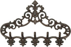 Sungmor Cast Iron Rustic Coat Hook Hanger with 5 Hooks - Practical Iron Storage Organizer/Wall Hooks Hanging Rack - Pretty Pattern Charming Wall Decor for Keys Clothes Hats