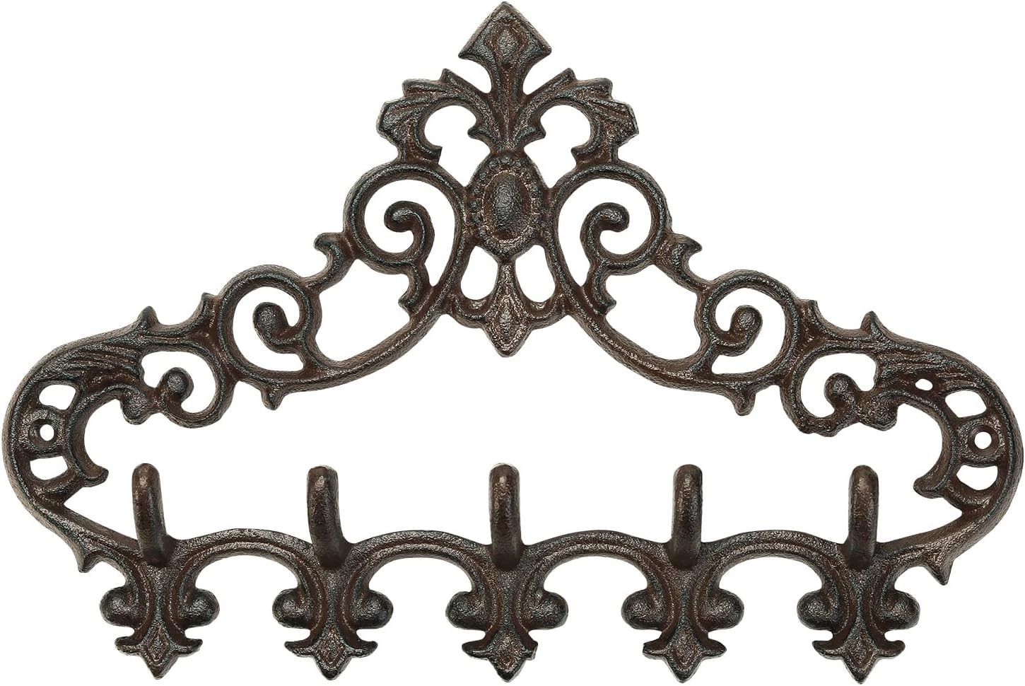 Sungmor Cast Iron Rustic Coat Hook Hanger with 5 Hooks - Practical Iron Storage Organizer/Wall Hooks Hanging Rack - Pretty Pattern Charming Wall Decor for Keys Clothes Hats