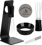 WDT Tools Espresso Puck Screen, 58mm Espresso Accessories Kit - 150μm Puck Screen Set, 0.25mm 316 Stainless Steel 8 Needles Coffee Distribution Stirrer, 58mm Portafilter Dosing Ring for Barista Black