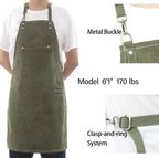 No-Tie Canvas Apron Heavy-Duty 16OZ Work Apron with Front Pocket Extra Long Straps Adjustable M–XXL